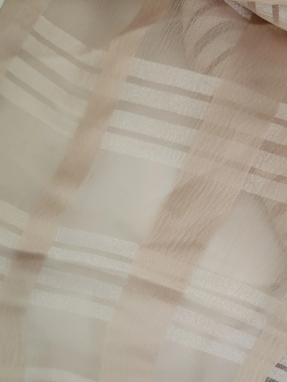 Silk Sheer Beige Plaid Scarf 15x60 Inches